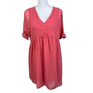 Zenana Women's Baby Doll Dress Blush Rose Pink Lined Midi Short Sleeve Size S